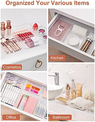 SMARTAKE 13 PCS Drawer Organizer 5-Size Desk Makeup Drawer Organizer Clear
