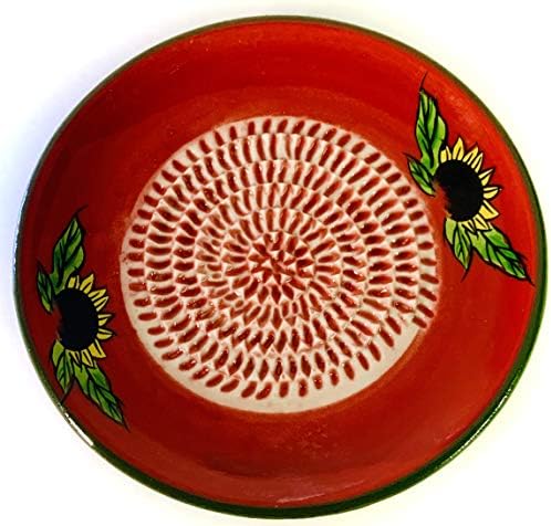 BonCera, Premium Ceramic Garlic Grater Plate Set - Red Sunflower