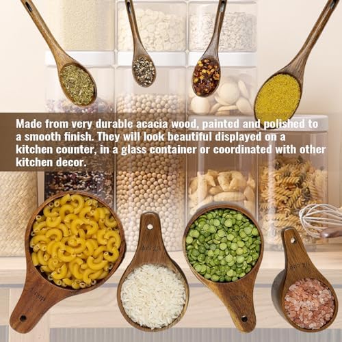 Wooden Measuring Cups and Spoons Set - Eco-Friendly Solid Acacia Wood, Laser Engraved Measurements, Perfect for Baking & Cooking - Ideal for Bakers, Chefs & Home Cooks(brown)