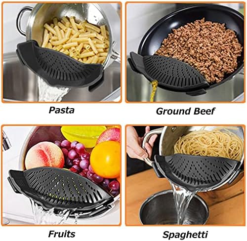 YEVIOR Clip on Strainer for Pots Pan Pasta,Silicone Food Pan Strainer