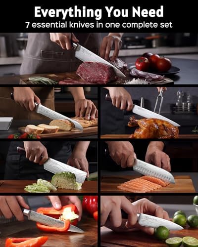 PAUDIN Chef Knife Set, 7 Pieces Kitchen Knife Set, Ultra Sharp Knife Set