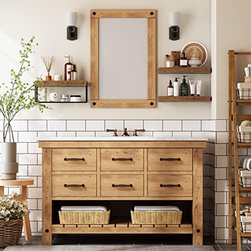 QEEIG Bathroom Shelves Over Toilet Wall Mounted (Brown, Set of 3, 15.7")