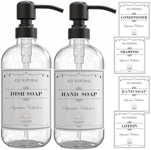 Sunrise Premium Clear Glass Soap Dispenser with Pump, 2 Pack