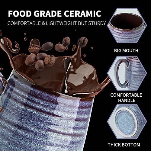 Hasense Large Coffee Mugs Set of 2, Ceramic 20 oz Coffee Cups for Office and Home, Modern Coffee Mug with Big Handle for Latte Coffee Tea Soup as Gifts, Dishwasher & Microwave Safe, Blue and Purple