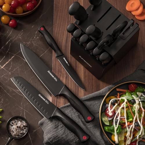 Astercook Knife Set for Kitchen with Block and Sharpener 15pcs German