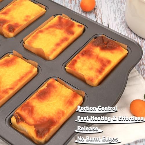 Mini Loaf Baking Pans Set 8-Cavity with 200 PCS Parchment Liners, Nonstick Bakeware Rectangle Bread Pan, Heavy Duty Banana Bread Pan, Grey