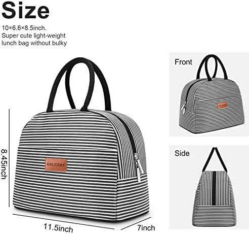 BALORAY Lunch Bag for Women Men Adult Lunch Box (Black white stripes), L