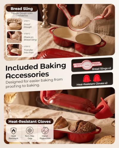 Mini Double Dutch Oven for Sourdough, Enameled Cast Iron Bread Pan, Red
