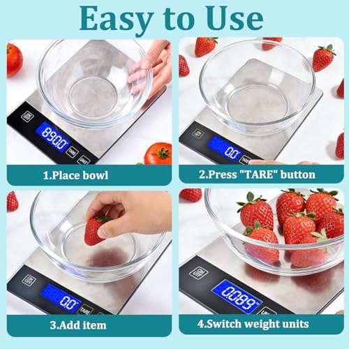 Digital Kitchen Scale, 33lb High Capacity Food Scale with Battery, 304 Stainless Steel Platform for Weight, Meal Prep, Baking