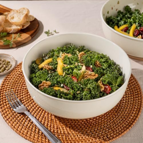 AmorArc 9.8’’ Ceramic Serving Bowls, 3.1 Qt Extra Large Salad Bowls Set of 2, Stoneware Oversized Bowls with Rustic Terracotta Underside for Salad, Soup and Dinner. Large Bowls for Entertaining &Gift