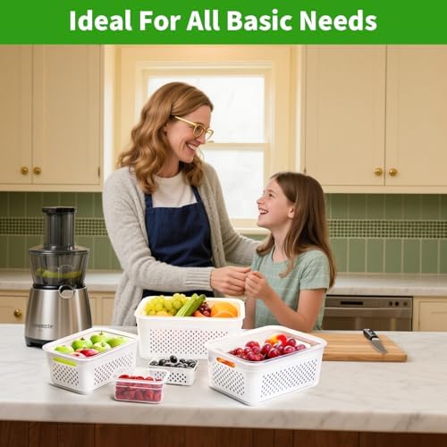 PRAKI Fruit Storage Containers for Fridge with Removable Colander, 5-Pack