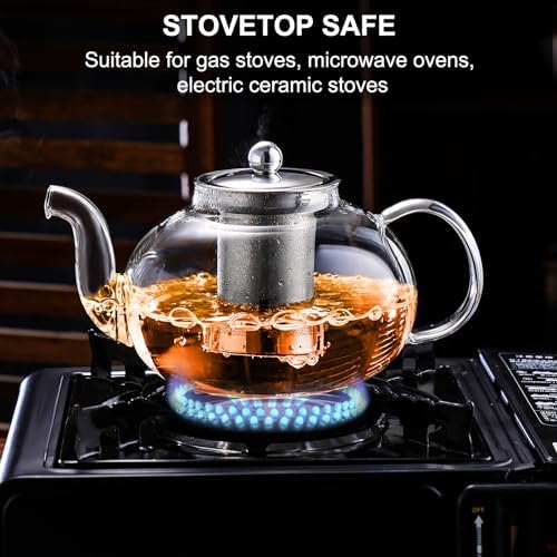 PARACITY Glass Teapot with Infuser, 40 oz Tea Kettle Stovetop, Tea Pot
