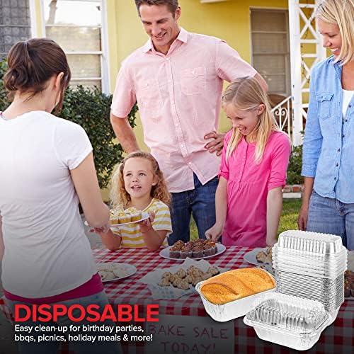 Stock Your Home Disposable Aluminum Mini Loaf Pans with Lids, 1 lb (50 Pack) New & Improved Plastic Dome Lid Foil Baking Tins, Tin Pans for Cake, Bread, Holiday Baked Goods Packaging
