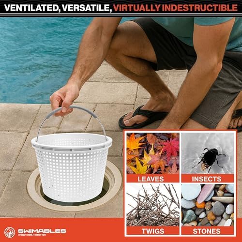 Swimables 8" Pool Skimmer Basket for Inground Pools - Compatible with Pentair U-3 Skimmer Basket 08650-0007 & Hayward SP1070, SPX1070E Pool Basket with Built-in Brass Weight, Handle & Rubber Grip