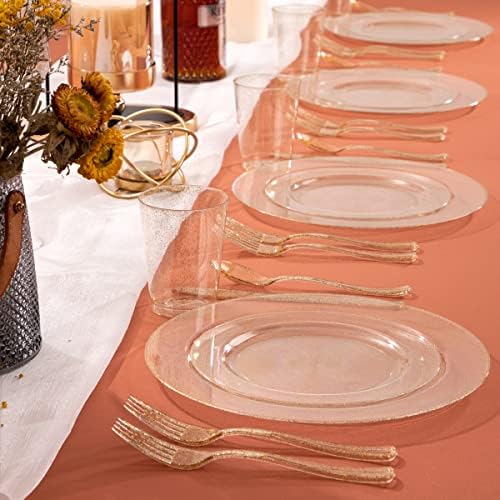 I00000 102 Pcs Gold Glitter Plastic Plates, Gold Glitter Disposable Plates