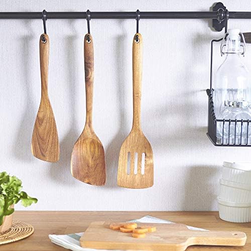 FAAY 13.5” Left-Hand Stir Fry Spatula – True Left-Hand Angled Teak Wooden Turner for Wok & Nonstick Pans, Natural Coconut Oil Finish, Handcrafted Wood Tool for Stirring & Flipping