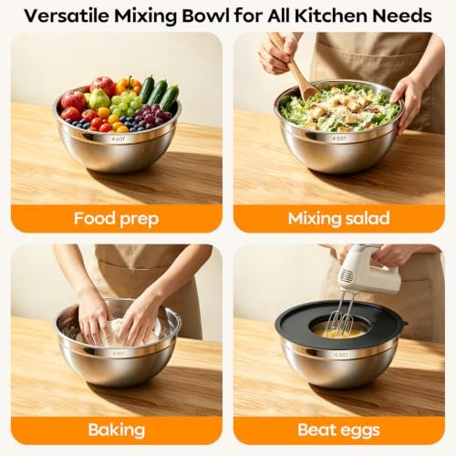 HOMETALL Stainless Steel Mixing Bowls with Lids Set & Colander(6PCS)