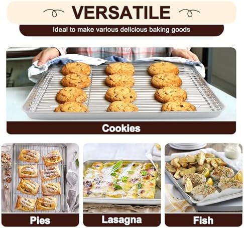 TeamFar Baking Sheet with Rack Set, 3 Pans + 3 Racks, 17.6/12.5/10.5 Inch