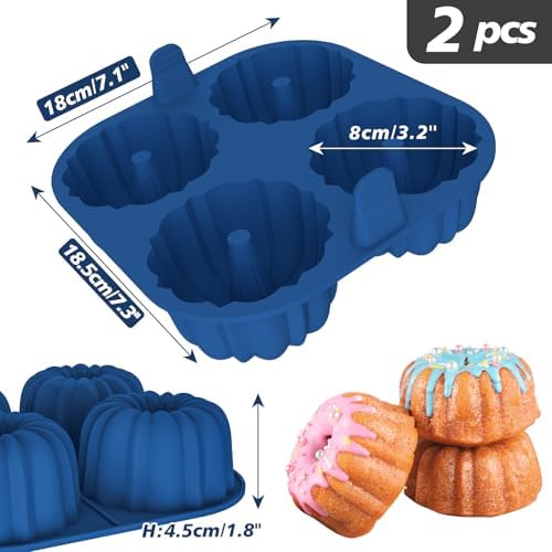 Webake Silicone Air Fryer Fluted Cake Pan for Baking, Nonstick BPA Free Fluted Tube Cake Pans, 4-Cavity, Set of 2