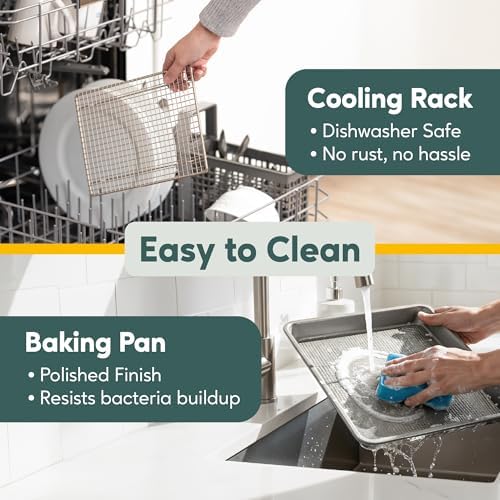 Ultra Cuisine Quarter Sheet Pan with Wire Rack Set - Includes Premium Aluminum Baking Sheet with 100% Stainless Steel Baking Rack, Cookie Cooling Racks with 1/4 Pan Commercial Quality (Pack of 2)