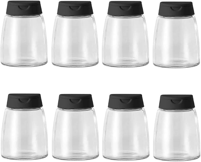 Glass Spice Jars, Double Lids Seasoning Shakers Glass Bottles Spice Shakers Sifter Barbecue Salt & Pepper Shaker Container (8PCS)