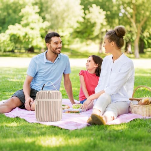 Lunch Box for Women Men Adult Insulated Lunch Bag Women Men Small Reusable Lunchbox for Work Picnic Travel (Brown Stripes)