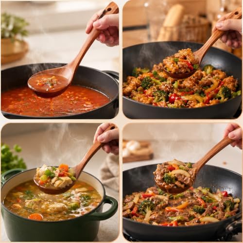 2 Pcs Wooden Ladle Set, Wood Ladle Keelwood, 2 Sizes