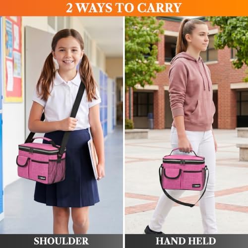 opux Insulated Lunch Box Adult, 14 Can Leakproof Cooler Bag Kid, Pink