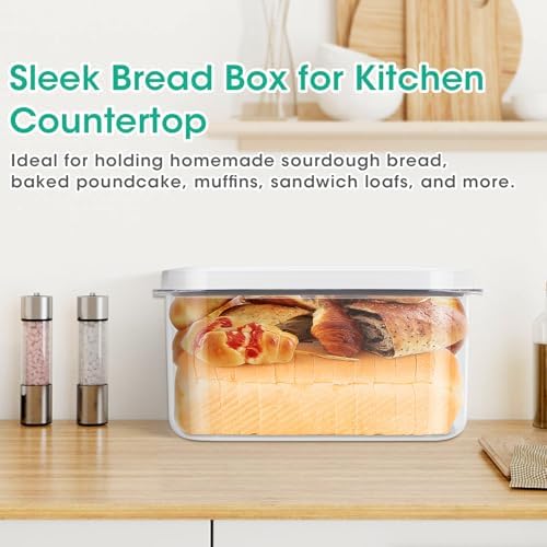 Large Bread Box with Easy-Carrying Handles for Kitchen Countertop, 6.5 Qt Rice Flour Container with Pop Up Lid & Hanging Hooks for Cleaner Use, Airtight Food Storage Bin for Kitchen Organization