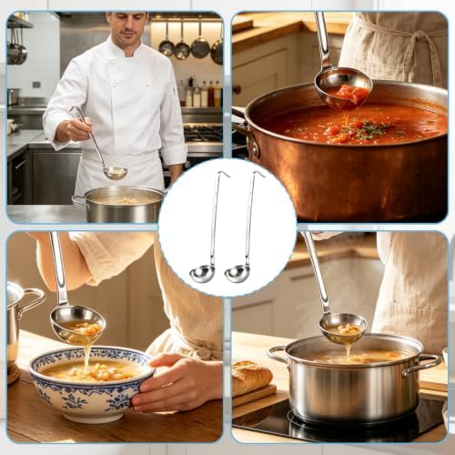 12 Pieces Stainless Steel Soup Ladle Sturdy Soup Ladle with Long Handles Portion Control Serving Spoons for Cooking Soup Sauce Kitchen Home(2 oz)