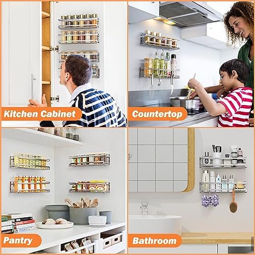 Bunoxea Spice Rack Wall Mounted 2 Pack, Silver,For Spice Jars & Seasonings