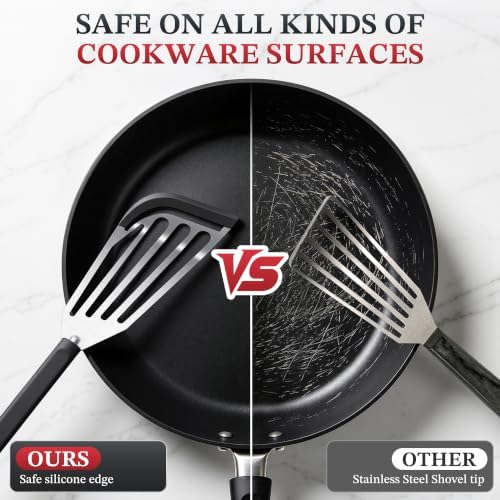 2Pcs Silicone Fish Spatula for Nonstick Cookware,Slotted Turner for Cooking