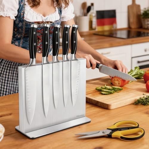 Magnetic Knife Block Stand Without Knives 12 Inch Silver Stainless Steel Double Sided Home Kitchen Organizer Storage Knife Holder Board for Counter Top with Strong Magnets