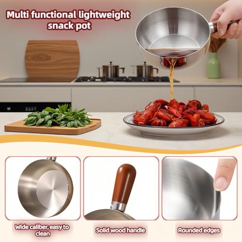 800ml/27oz Wood Handle Saucepan - 316 Stainless Steel, Multi-Use Induction Compatible Pan for Milk, Soup, Oatmeal, Camping & Small Kitchen