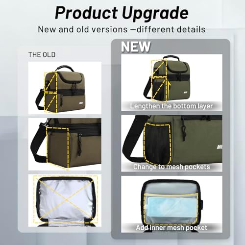 MIER Insulated Lunch Box Bags for Men Women, Dual Compartment, Army Green
