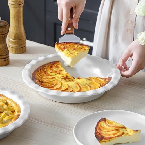MALACASA 40 Oz Ceramic Pie Pan Set of 2, 9 Inch Fluted Pie Dish