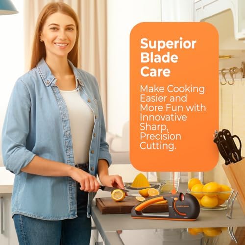 Orange Ninja 4-Stage Knife Sharpener & Serrated Knife Sharpener– Repairs, Sharpens & Polishes Blades with Ergonomic Non-Slip Grip (Pack of 2)
