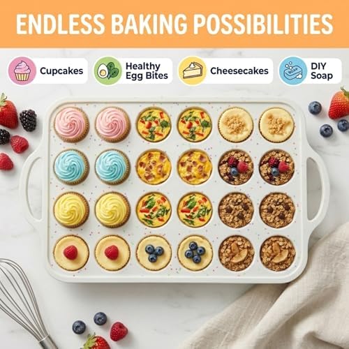 Silicone Mini Muffin Pan for Baking, 24 Cup 1 Pack, BPA-Free Muffin Tin