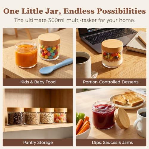 ComSaf Overnight Oats Containers with Lids 10 oz, Small Glass Jars 4 Pack