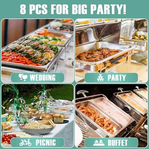 8 Pack 10" Large Reusable Plastic Wheat Straw Serving Spoon Set, 4 Serving Spoons & 4 Slotted Spoons, Kitchen Mixing Serving Spoon for Buffet Chafing Dish Catering (Ocean, Not for Cooking)