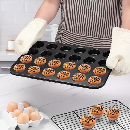 E-far 24-Cup Mini Muffin Pan, 4-Pack Nonstick Carbon Steel Cupcake Pans