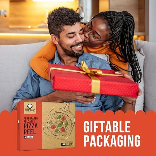 Chef Pomodoro Perforated Aluminum Pizza Peel 12x14 in Foldable Wood Handle