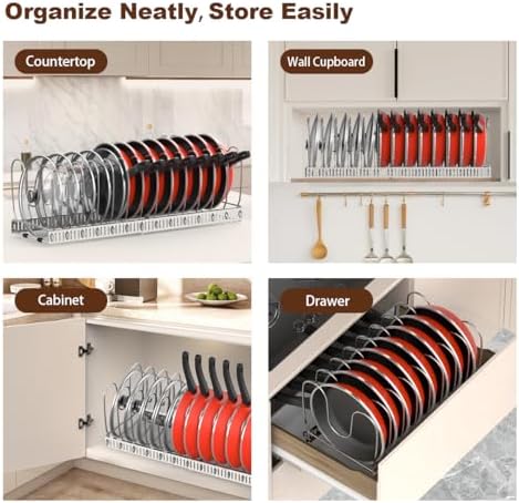 Housolution Pot and Pan Lid Organizer Holder Storage Rack, Silver