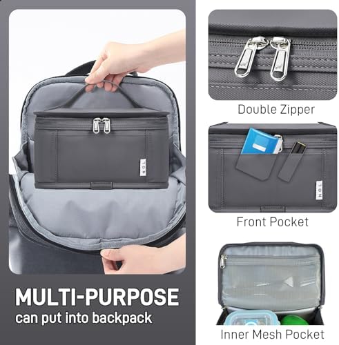 NOL Small Lunch Bag Mini Lunch Box Insulated Lunch Bag for Men/Women Leakproof Cooler Tote Bag Lightweight Nylon Waterproof Lunch Box For Work, Dark gray