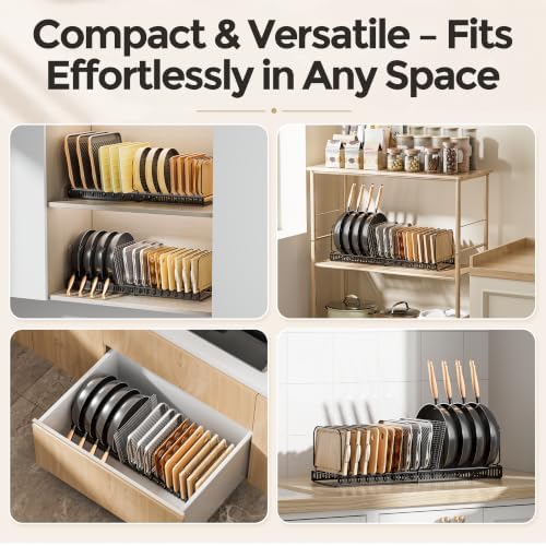 MUDEELA Expandable Cutting Board Organizer Pot Lids Rack 15 Dividers 2-Pack