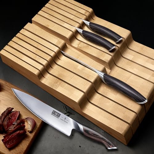 HOSHANHO In-Drawer Knife Block, Bamboo Knife Drawer Organizer for 12 Knives