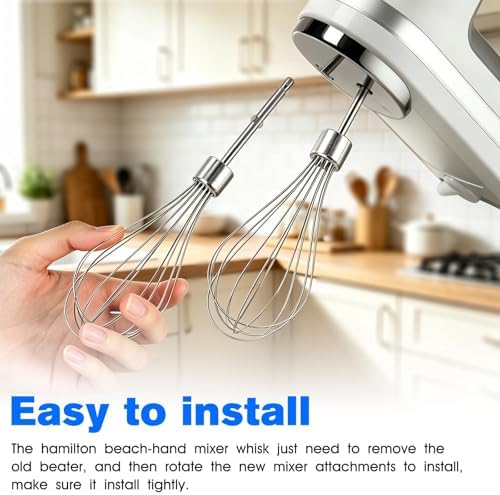 Hand Mixer Whisk Attachment Replacement Hamilton Beach Hand Mixer Attachments 62682RZ 62692 62695V 64699 62632R 62630R 62633R,Stainless Steel Hamilton Beach Hand Mixer Beater Parts - 2 Pack