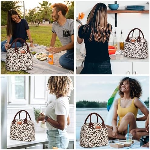 BALORAY Lunch Bag for Women Men Adult Lunch Box (Leopard Long Strap),M