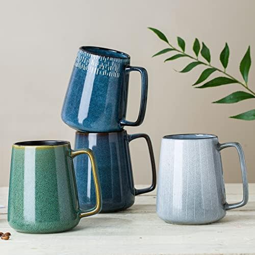 24 oz Large Ceramic Coffee mugs, Extra Large Cup, Big Handle (grey line)