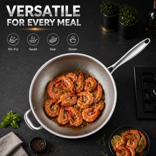 Toutrop Titanium Hammered Pan Pro,Frying Pans Nonstick,Flat Bottom Non-stick Wok,Durable Scratch-Resistant Non Stick Titanium Pans for Cooking,14Inch